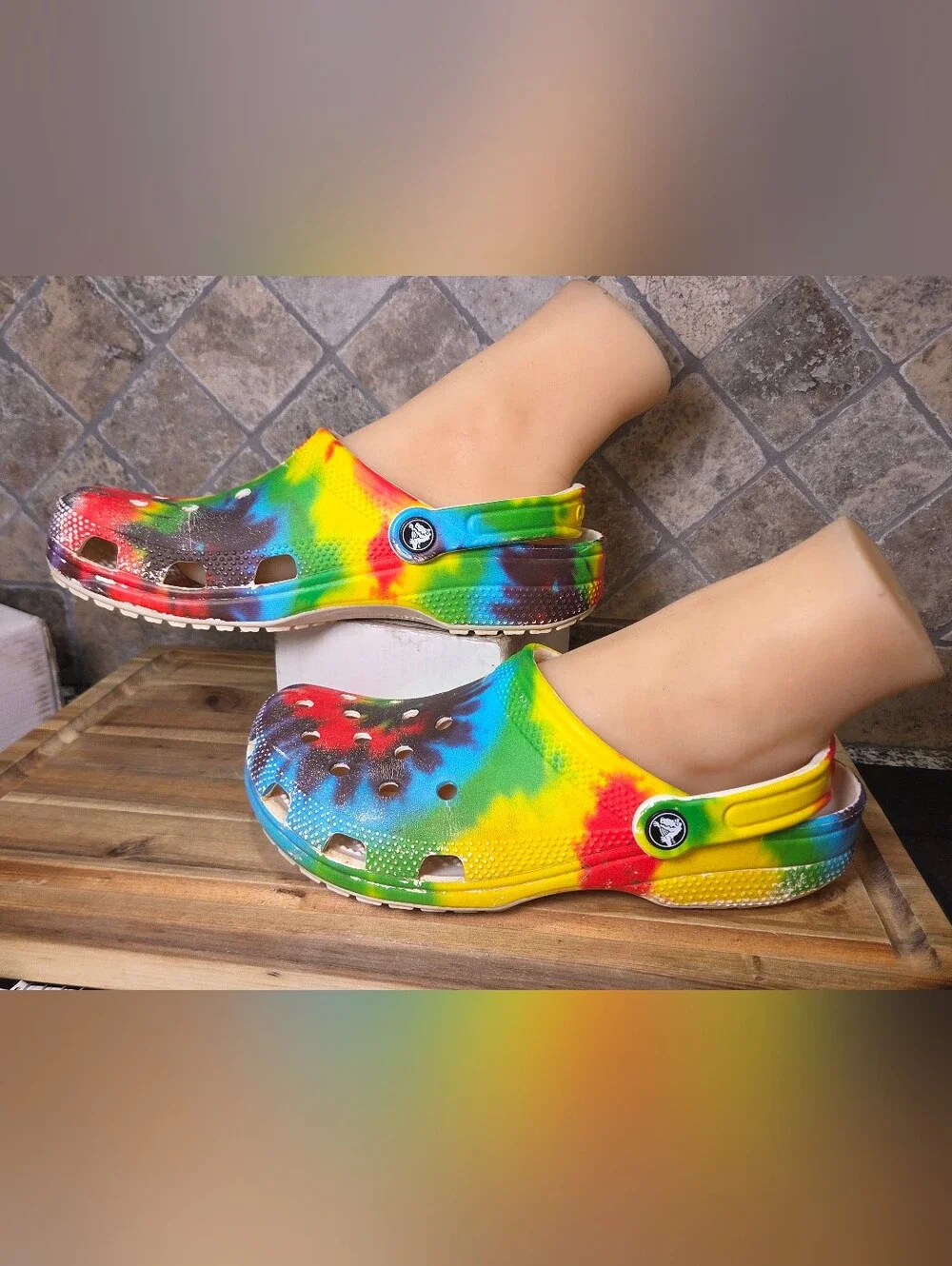 Crocs Baya Classic Tie Dye Unisex Clogs Slip On Shoes Multicolor White Sz W9 M7
